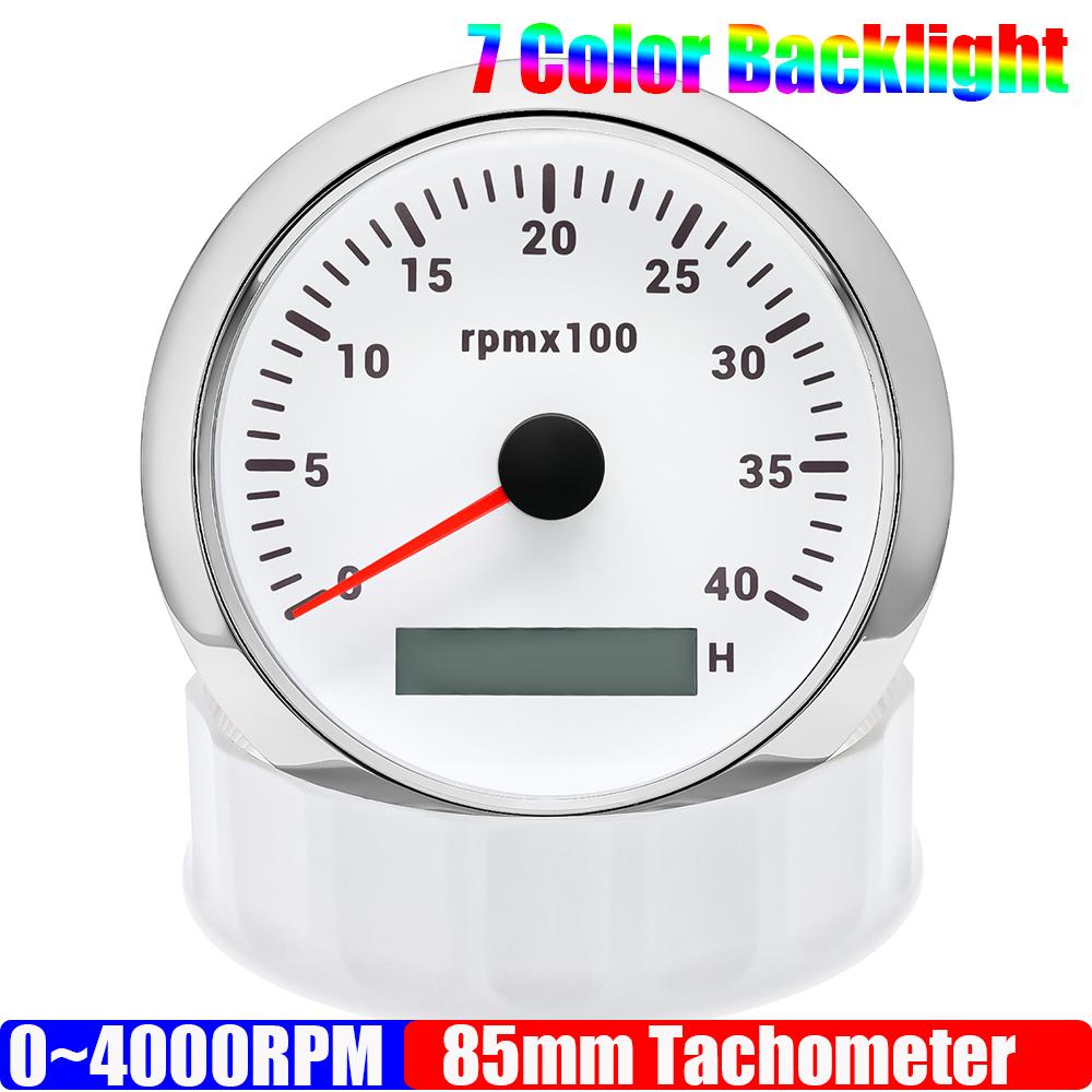 3000~7000 RPM 85MM Tachometer with 7 Color Light for Auto Boat Yacht Waterproof Gauge Counter Digital Hourmeter 12V 24V