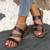 Women's Adjustable Crisscross Strap Flat Sandals - Open-Toe Summer Beach Shoes with Buckle Closure Casual Roman Sandal, Strappy Sandals