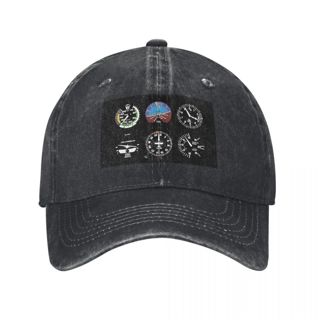 Cockpit Six Dials Flight Simulator Pilot Baseball Caps Fashion Washed Denim Hats Casquette Streetwear Baseball Cowboy Hat