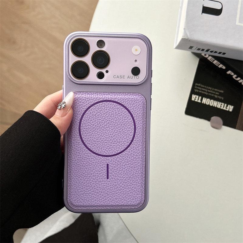 iPhone 17 Pro Max Leder Magnetische Hülle mit Transformierbarem Integriertem Objektivschutz