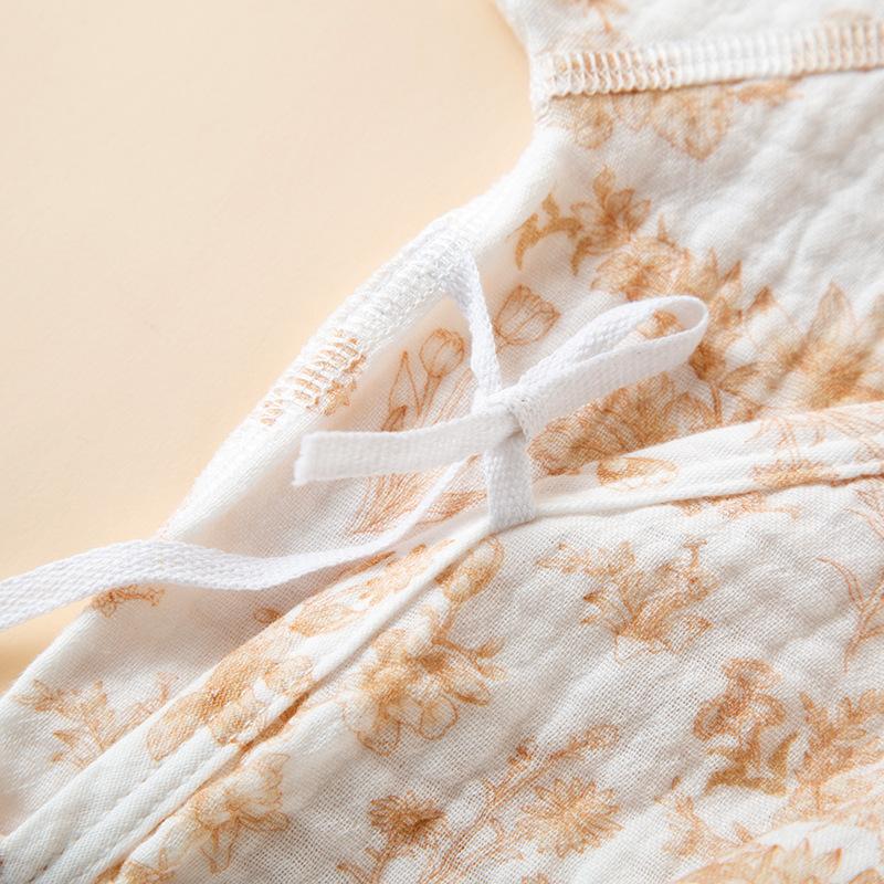 Baby Cotton One-piece Short-sleeved Cotton Yarn Triangular Fart-wrapped Romper Spring and Summer Thin Children's Fart-wrapped with Bib Clothes