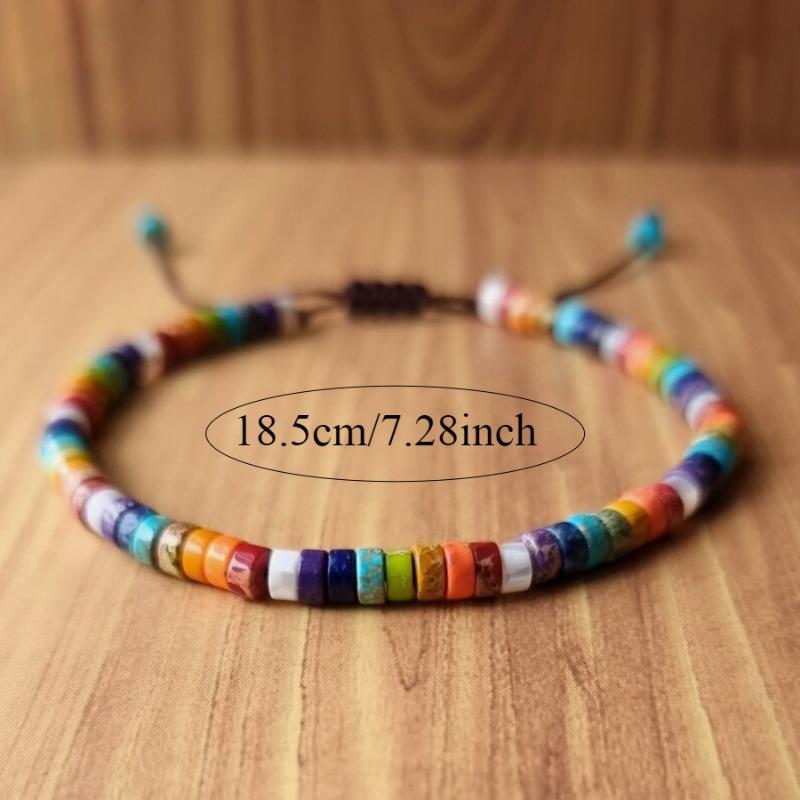 Women's Vintage Style Spacer Bead Woven Multicolor Bracelet, Natural Stone Adjustable Friendship Bracelet