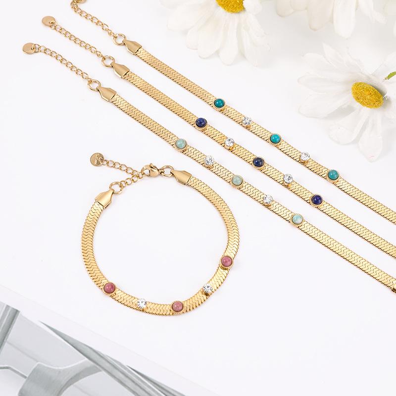 Trendy Elegant Colorful Natural Stone Rhinestone Versatile Stainless Steel Bracelet Jewelry