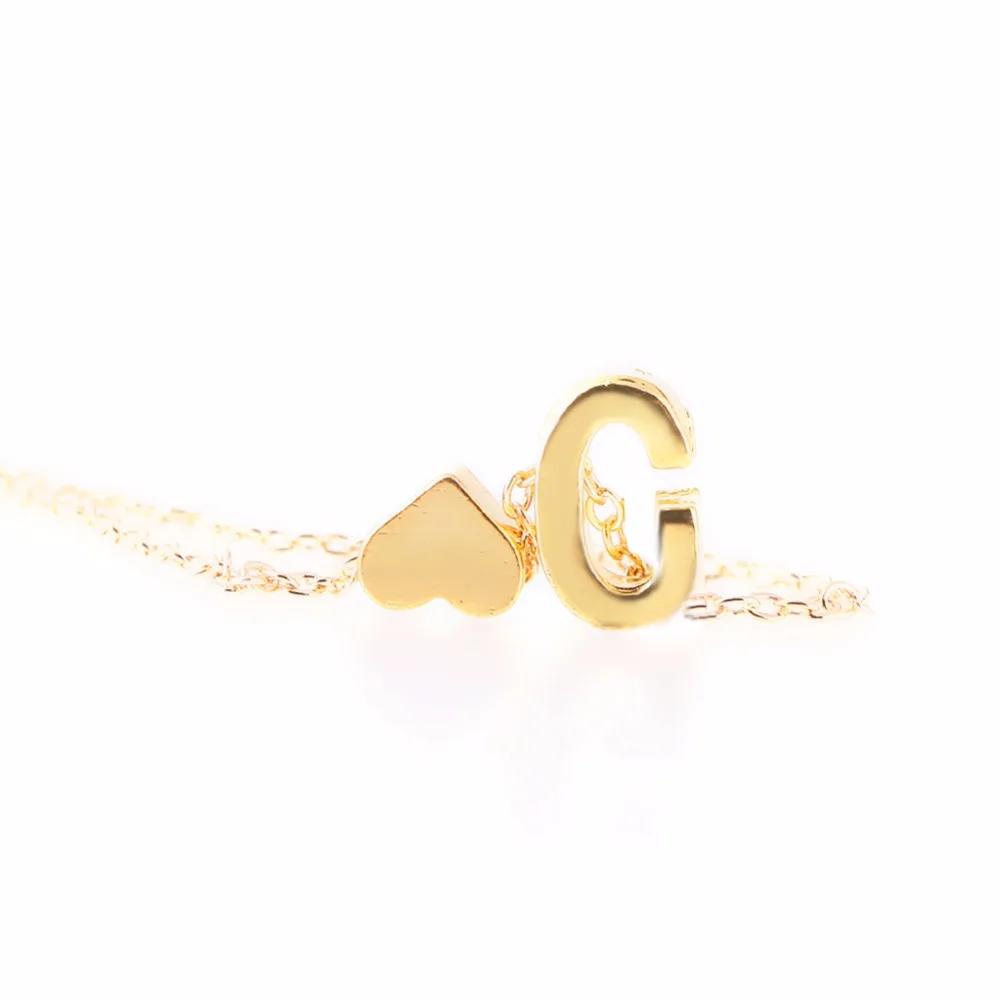 Fashion A-Z 26 Letters Initial Alphabet Heart Necklace Stainless Steel Heart Pendants Necklaces For Women