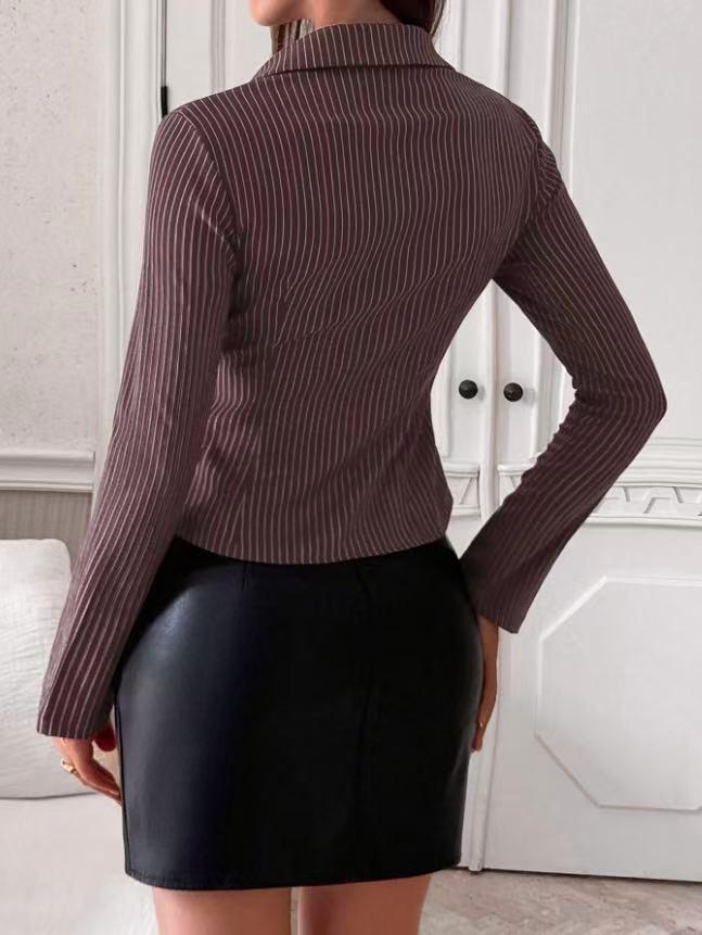 2025 European & American Women's Long Sleeve Button Cardigan Shirt with Turn-Down Collar