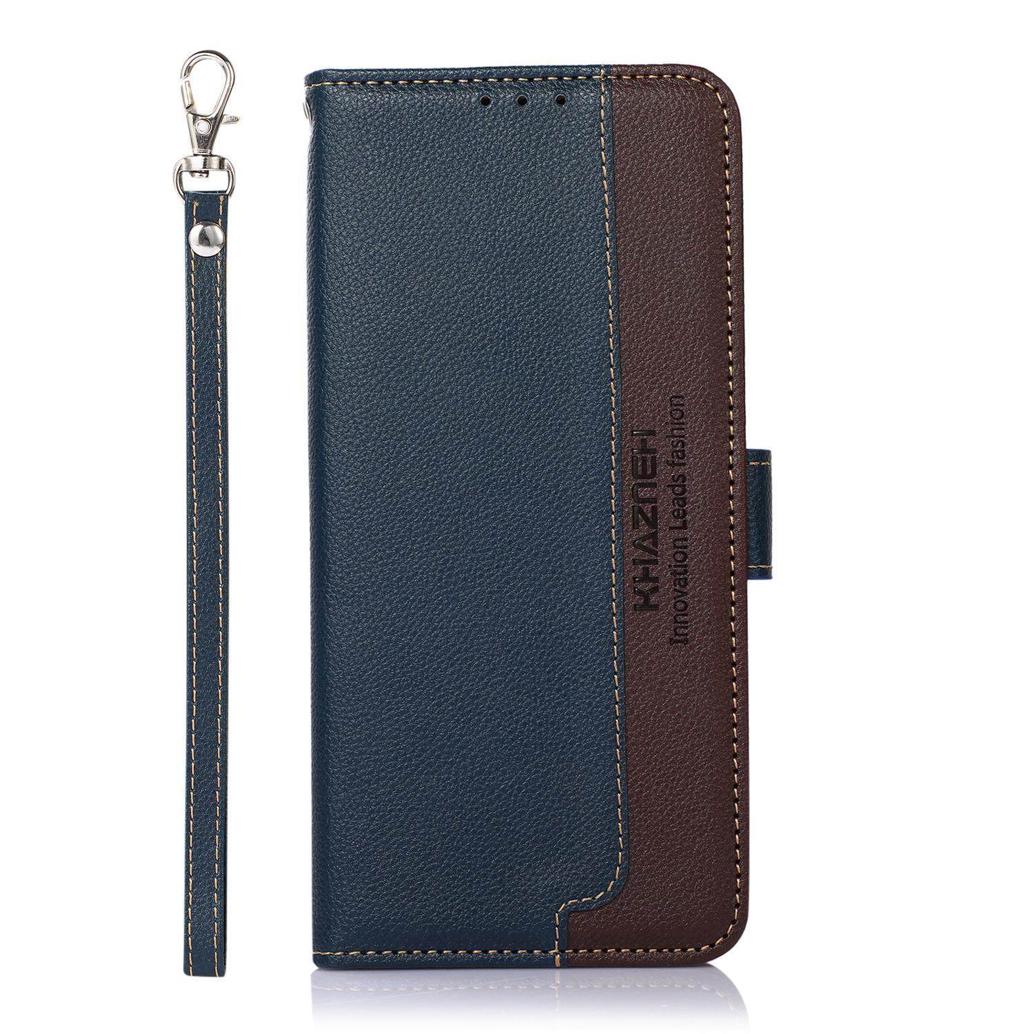 

KHAZNEH For Nokia G11/G21 RFID Blocking Phone Case Litchi Texture PU Leather Wallet Stand Cover Blue