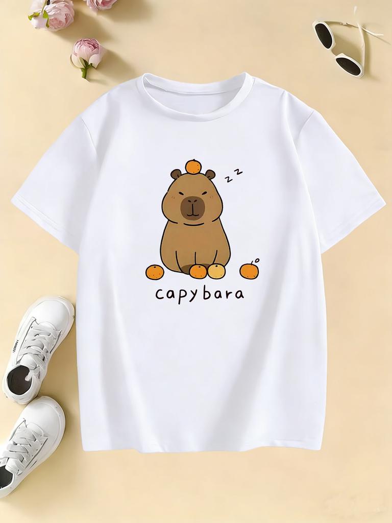 Cartoon Trendy Capybara T Shirts Kids Childrens Tshirt Boys Girls Short Sleeve Summer Spring Casual Top Tee Shirt