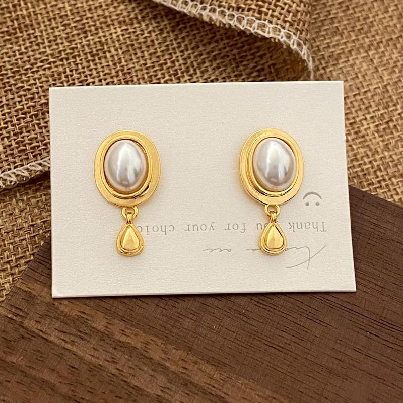 PONYKISS  Silver Geometric Oval Pearl Water Drop Stud Earrings for Women Trendy Fine  Minimalist Accessories