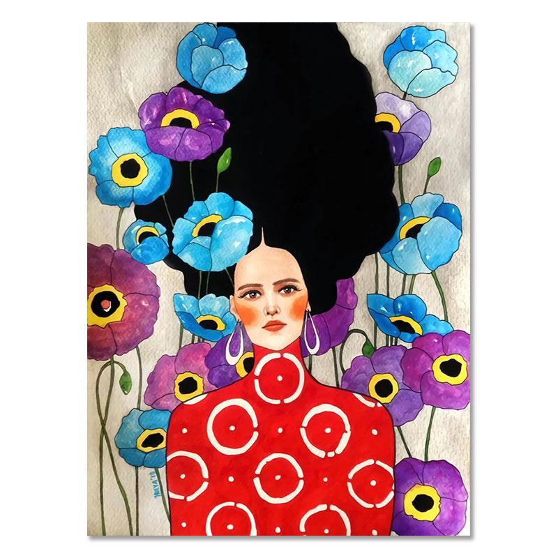 

Абстрактные цветы для девочек, волосы, настенная живопись на холсте, птица, скандинавские плакаты, художественные принты, настенные панно для гостиной, винтажные 30x40cm