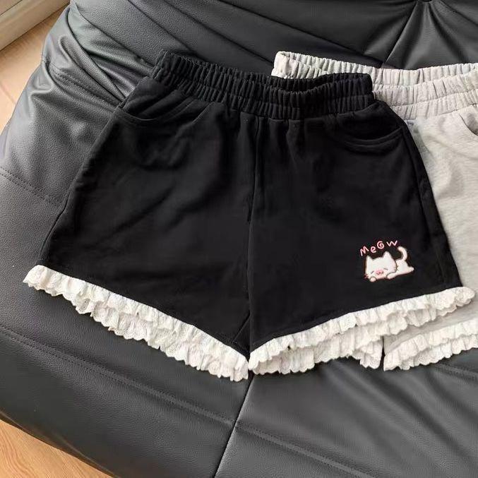 Summer Lace High-Waisted Wide-Leg Shorts - Y2K Cute Otaku Style Small