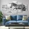 5 st Grå Vit Zebra Safari Dekor Canvas Tavla Väggkonst HD Print Bilder Poster Heminredning Abstrakt 5 delar Målningar