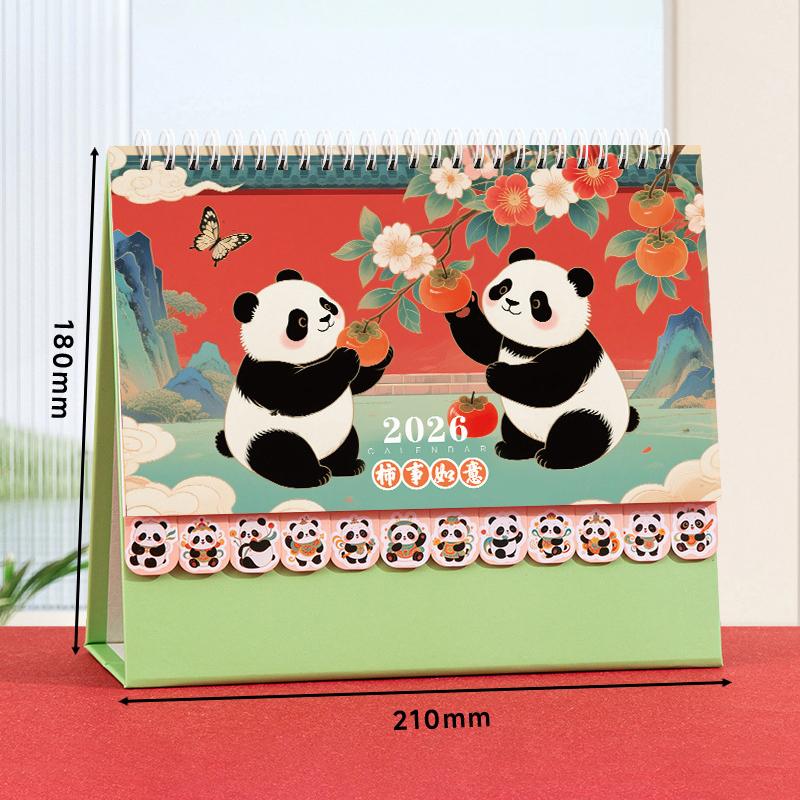 

Chinese Style 2026 Horse Panda Pattern Desk Calendar Coil Binding Horse Year Calendar Cartoon Month Date Display Monthly Planner A6