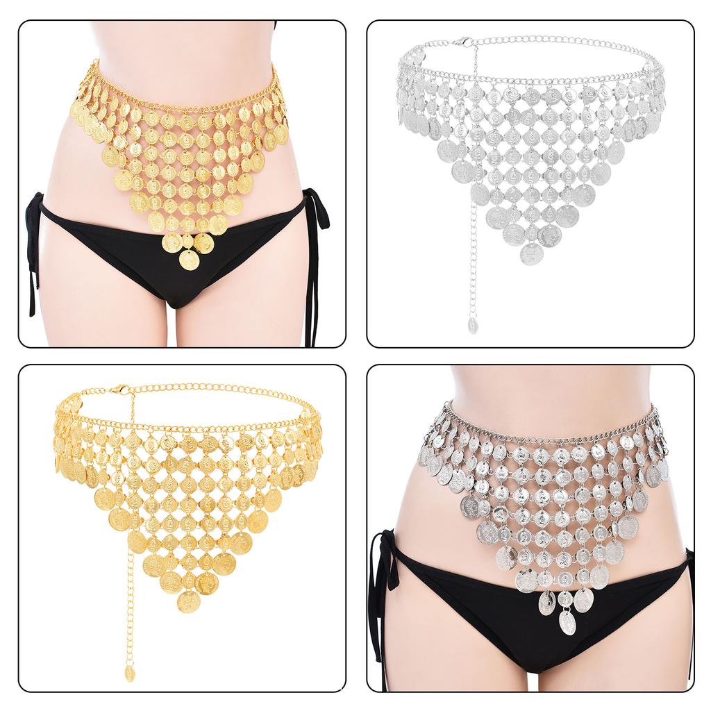 Trendy Coin Tassels Waist Chain Adjustable Length Body Chain Fashion Waistband for Women Party and Casual Wear