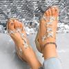 Women's Back Zipper Rhinestone Wedge Sandals Iris I-Shaped Beach Sandals