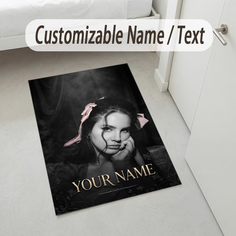 Personalized Crystal Velvet Carpet,Lana Del Rey Custom Printed Name, Plush Area Rug For Home Indoor Decor
