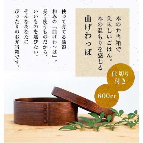 Osaka Choseido Magewappa Bento Box, Oval, Single Tier, Divided, Lunch Band, Bonus Included, Large, 600cc, Brown Band