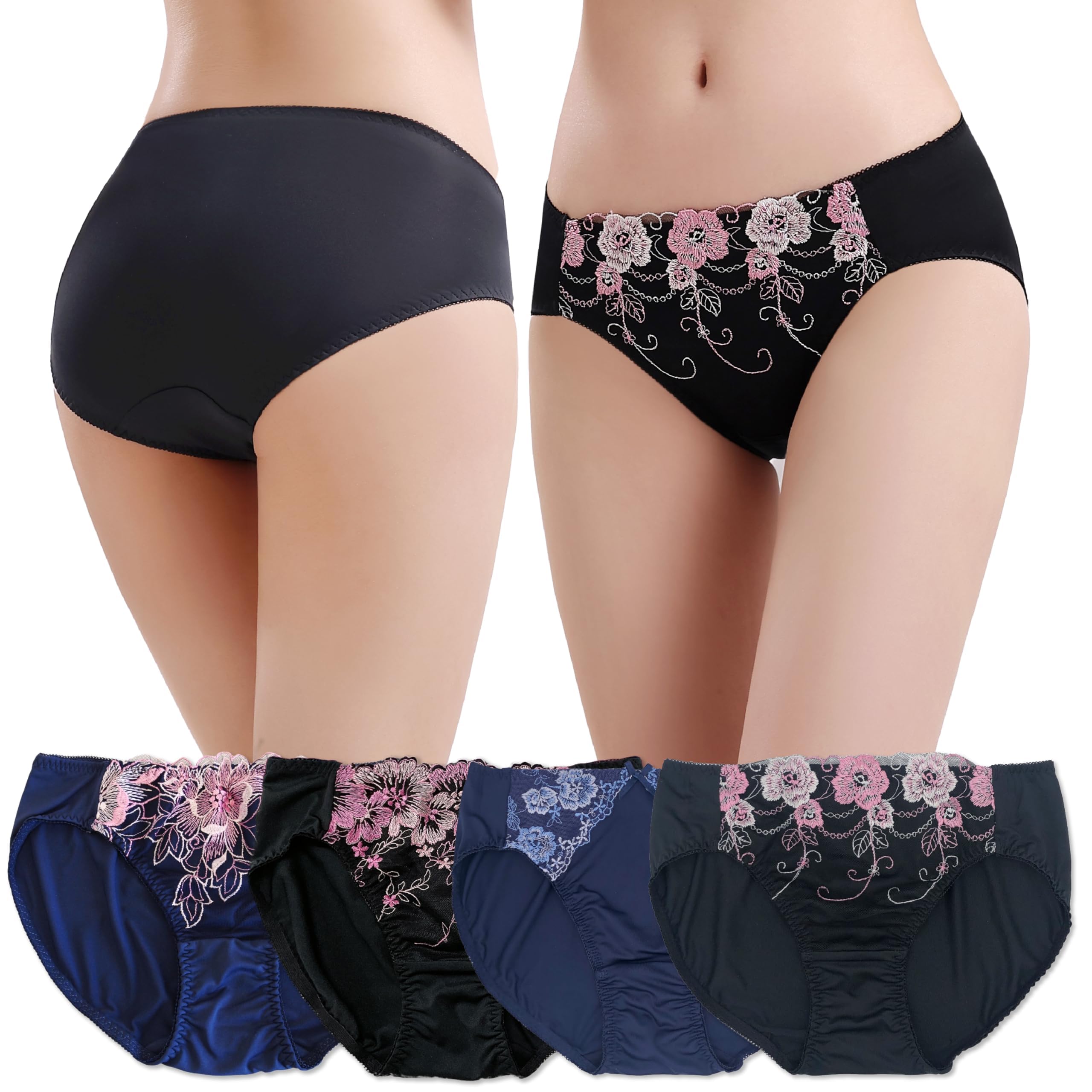 

VieCet Stretch Panty Plus Floral Embroidered Lace Dark Women s 4-Piece Set, Size, 5L, (WS0012-5L, 4)