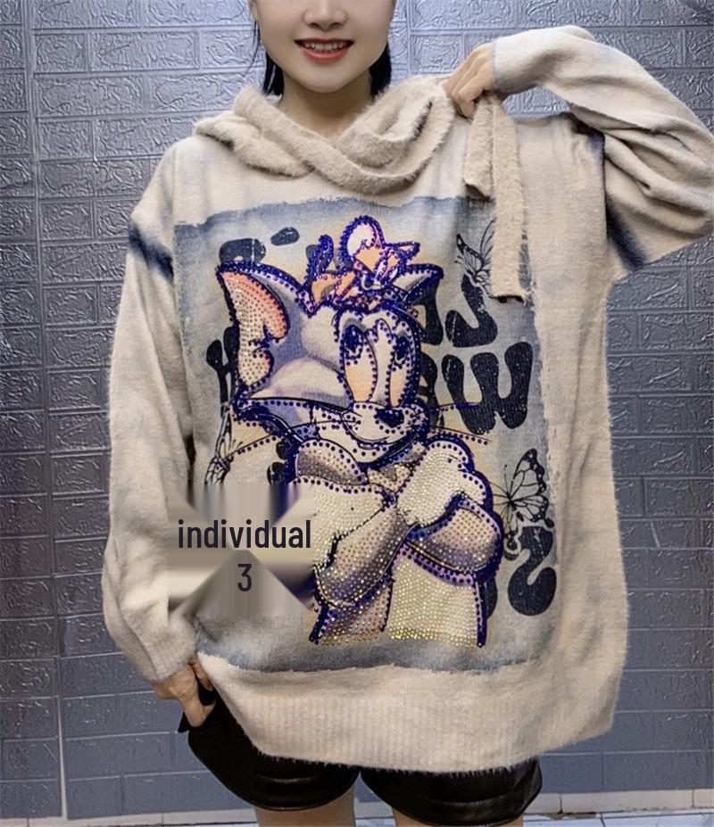 2025 European Trendy Women's Oversized Mickey Mouse Cartoon Long Sleeve Sweater