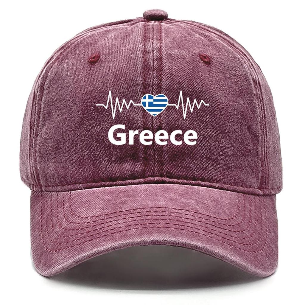 Heart Wave Greece Flag Print Snapback Sun Hat, Patriotic Mesh Hat Inelastic All-season Solid Color Fit Adjustable Baseball Cap