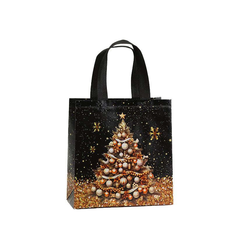 

1 шт. Сумки-тоут Снеговик Рождество Черно-золотые с ручками Водонепроницаемые подарочные сумки Дизайн елки и чулка 23*22*11
