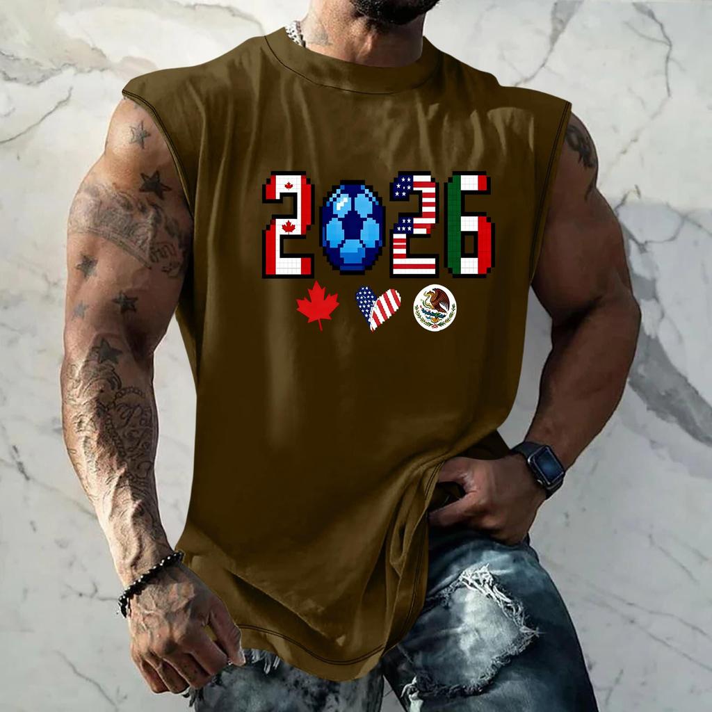 Men's Sleeveless Basic Muscle Tank Top Loose Fit Soccer Themed Graphic Print Summer Casual Athletic Shirt for Daily Wear