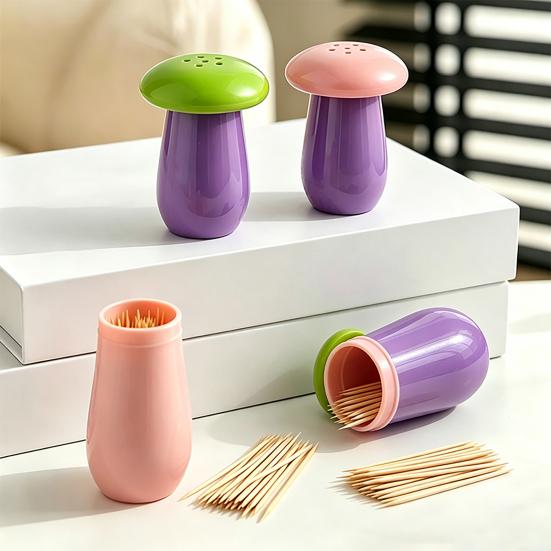 Dispensador de Palillos de Dientes con Forma de Hongo con Tapa Antipolvo Contenedor de Almacenamiento de Palillos para el Hogar y la Cocina Caja Decorativa para Guardar Palillos Tarro
