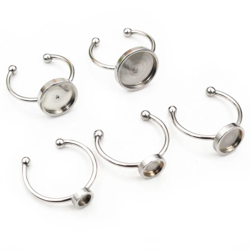 10pcs 4 6 8 10 12mm Thick Stainless Steel Adjustable Ring Settings Blank Base,Fit 4-12mm Glass Cabochons Buttons