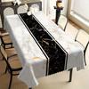 Contemporary Black & White Marble Tablecloth, Clean Scalloped Trim, Dirt Resistant,Great for Kitchen,Party & Sophisticated Decor