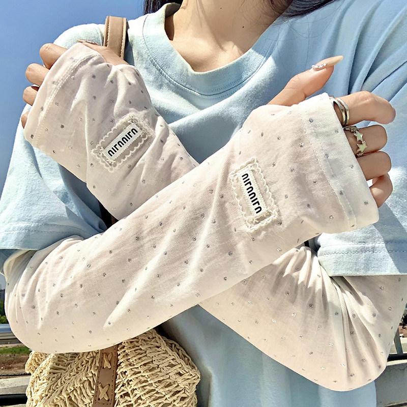 Polka-Dot Ice-Silk UV-Protective Arm Sleeves for Women Summer Arm Covers UV Protection Loose-Fitting Sun-Blocking Breathable Ice-Silk Arm Sleeves белый