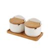 Jars Set Wood Lid Bamboo Tray Seasoning Jar With Spoons Kitchen Sugar Salt Spices Storage Container Seasoning Jar Ceramic Spice