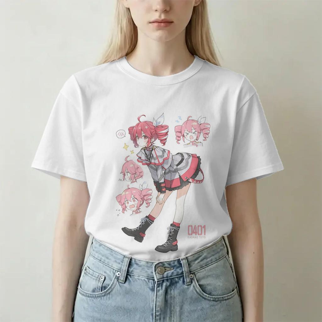 Sängerin Kasane Teto Anime T-Shirt Für Unisex Unisex Vintage Reines Baumwoll-T-Shirt Rundhals Kurzarm T-Shirt Geschenkidee Kleidung