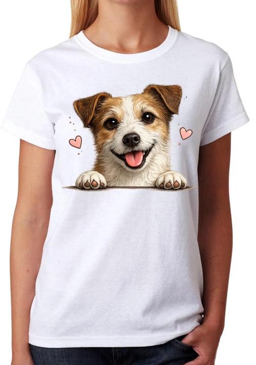Cute Jack Russell Terrier Peekaboo Dog T-Shirt Love Funny Puppy Ladies Tee L