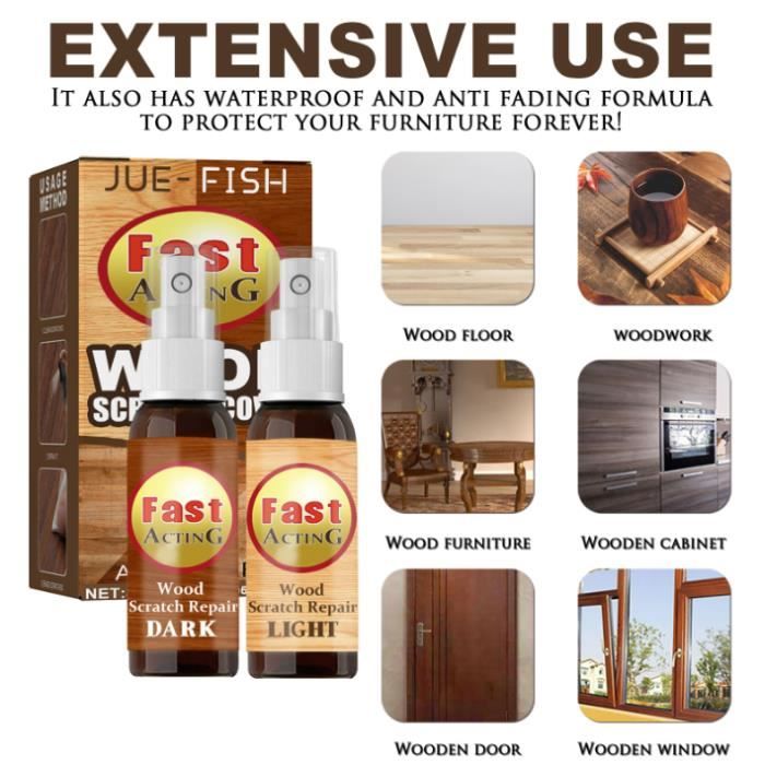 Réparation de Rayures - Renovateur Bois - Spray 30 ML - Couleur Claire et Foncée - Intérieur