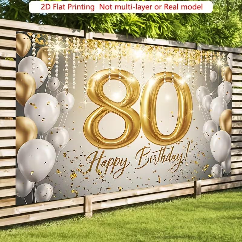 2D Luxury Gold Number 80 Happy Birthday Backdrop Banner Photo Booth
