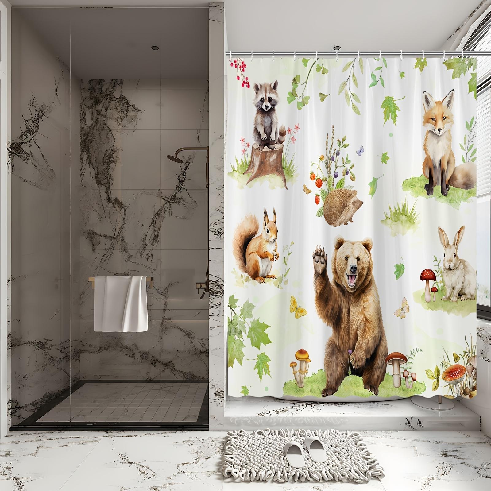 Forest Friends Shower Curtain - Whimsical Wildlife & Nature Theme for Bathroom Decor, Adds Playful Charm and Serenity W90XH180cm