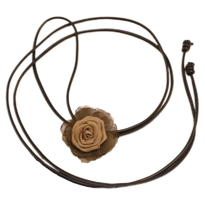 Vintage Rose Flower Waist Belt Fabric Tie Adjustable For Women Summer Accessory