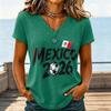 Women's V-Neck Short Sleeve T-Shirt for Mexico Soccer Fan Support