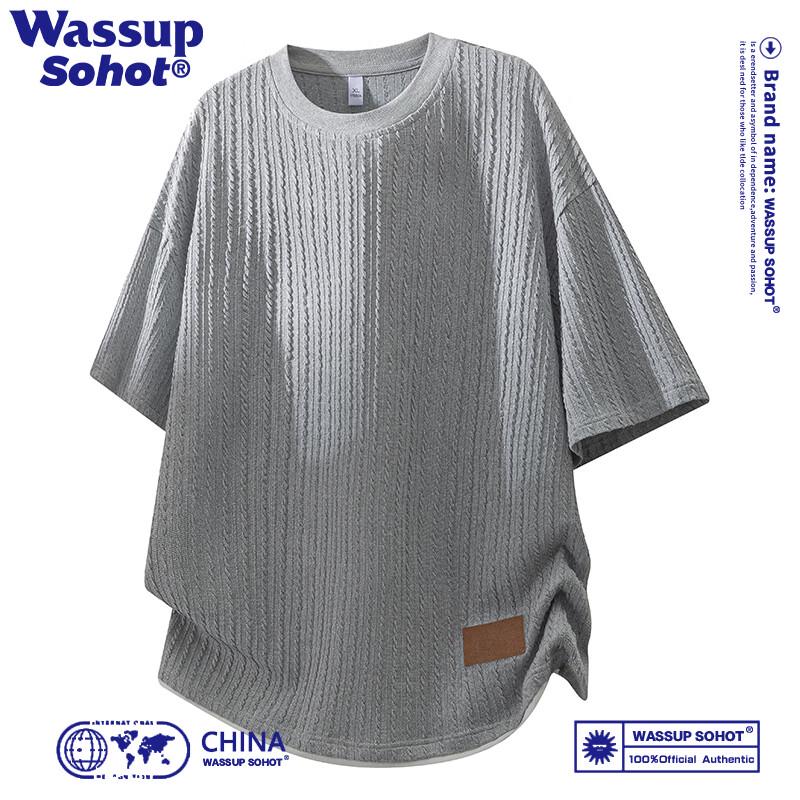 Wassup Sohot Men s Textured Faux Two-Piece Short Sleeve T-Shirt 4XL