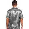 Mens See Through Shirt Turn Down Collar Short Sleeve Water Ripple Shine Beachwear Clubwear Top