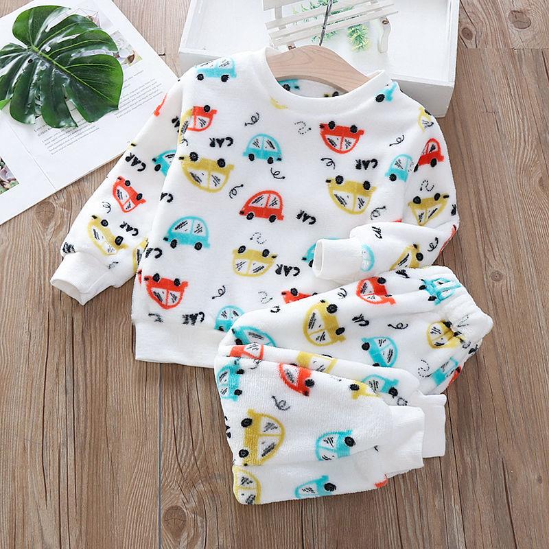Ropa de hogar para niños de otoño e invierno, pijamas bonitos para bebés y niñas, conjuntos de 2 uds. De pijamas de dibujos animados para niños, pijamas cálidos de manga larga