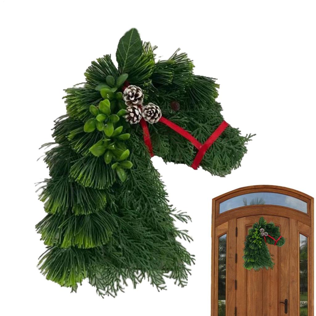 Handgefertigter Pferdekranz Haushalts-Simulationsgirlande Wiederverwendbarer Weihnachts-Pferdekopfkranz für Wohnzimmer Kaminsims Wand