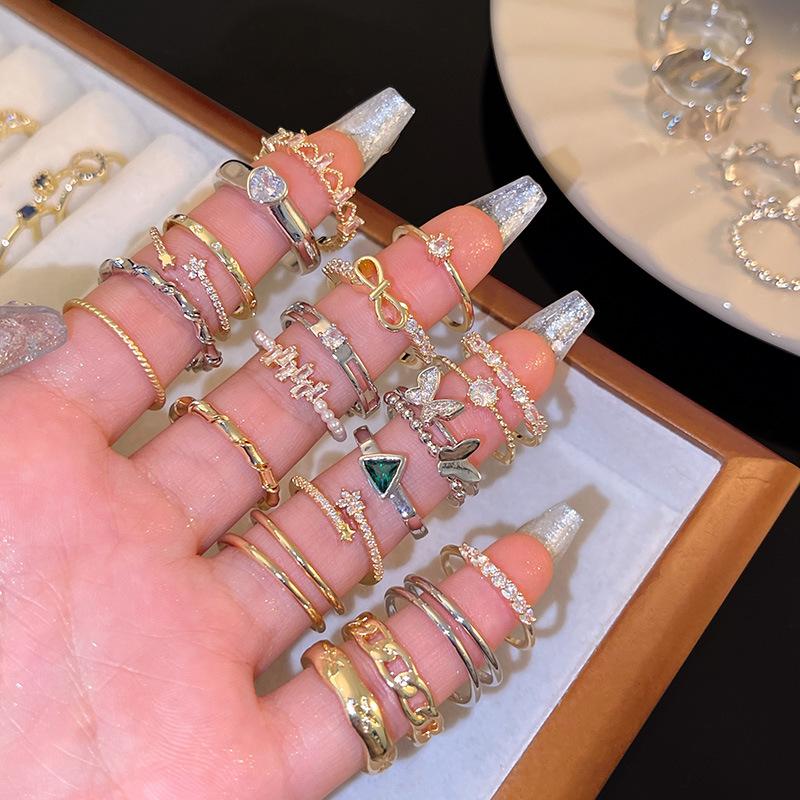 Koreanisches Zirkon-Liebesring-Set – luxuriöse, schlichte Statement-Ringe für einen vielseitigen Stil