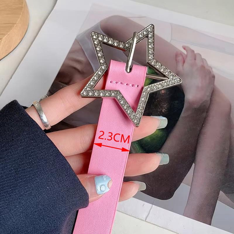 Curea cu strasuri Y2k pentru femei, curea cu cataramă Y2K cu stea, curea la modă pentru blugi, rochie din piele PU, decorațiune roz, talie NV005