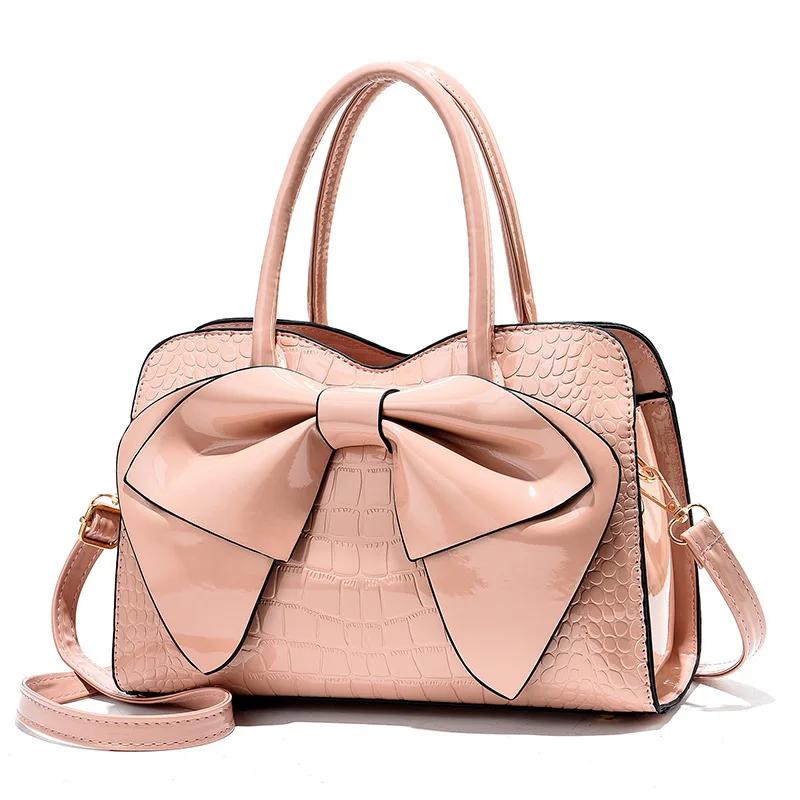 Large Capacity Bow Ladies Crossbody Bag High Quality Luxury Bright Leather Shoulder Tote Bags