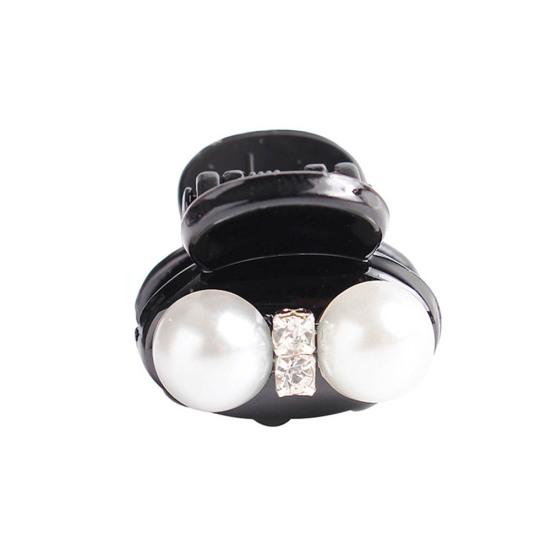 Women Faux Pearl Rhinestone Flower Hairpin Hair Claw Clip Accessory Ornament 2 Faux Pearls