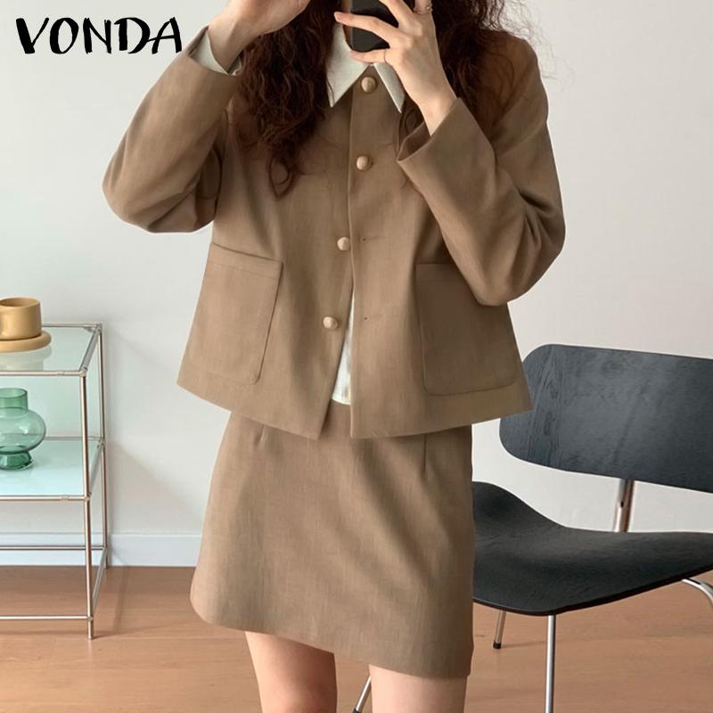 

VONDA Женщины Летние топы с длинным рукавом и юбки 2ШТ Костюмы