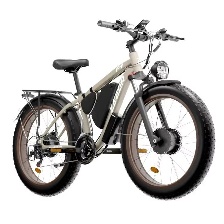 Ebike Bici elettrica Zeegr F1 2000W 48V 22.4AH Bici a sospensione completa Bici da 26 pollici Pneumatico grasso nascosto Doppia batteria Neve Spiaggia nero