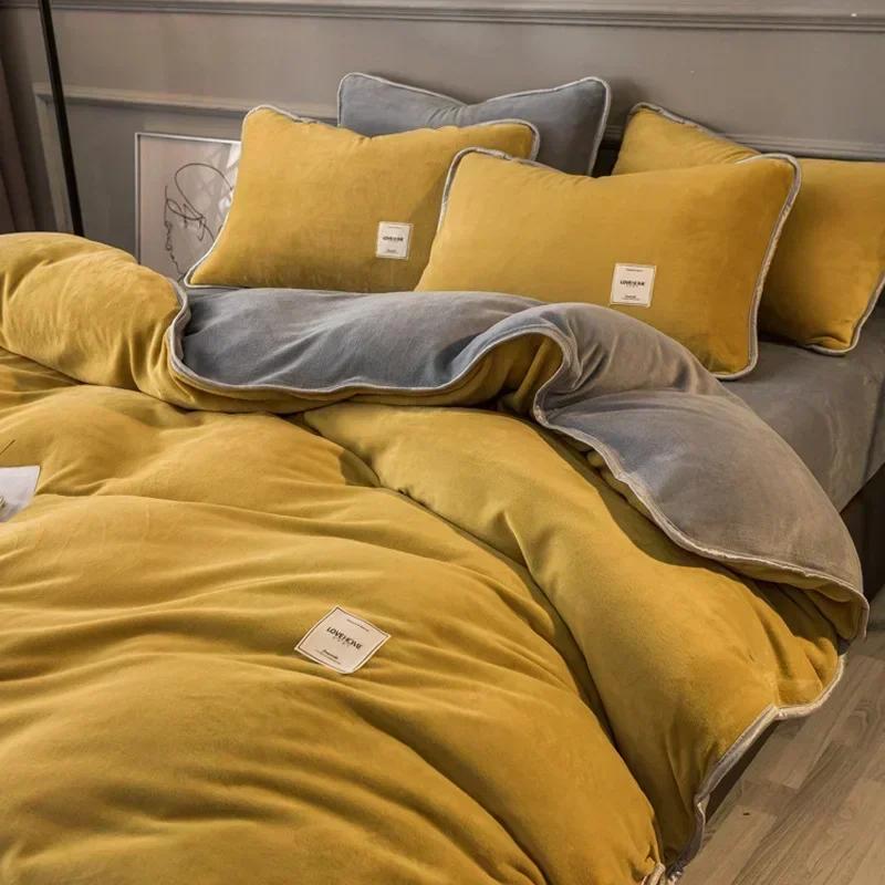 New Winter Coral Velvet Warm Sheets Soft Plush Pillowcases Flannel Sheets Bedding for Home Use