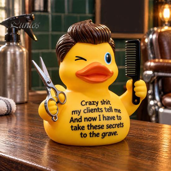 Resin Duck Statue Barber Figurine with Scissors and Comb, Yellow for Salon Decor, Handmade Hair Stylist Gift Creative Hairdresser Gift, Funny