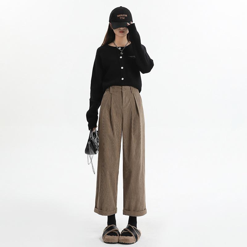 

Вельветовые брюки широкого кроя для женщин. Осень. Новые повседневные брюки с высокой талией и заниженной талией. Свободные и узкие брюки высокого класса. XL